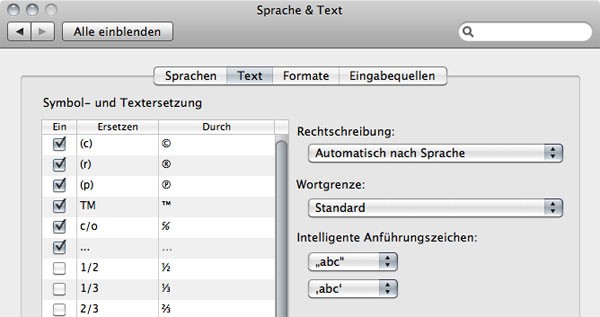 Systemeinstellungen Mac Sprache und Text